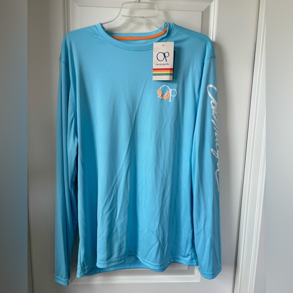 OP Ocean Pacific Long Sleeve Cool+ Technology, UFP 50 Shirt, Tuquoise, Size L